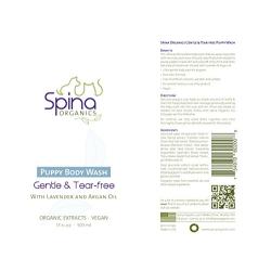 Spina Organics, All-Natural Gentle and Tearless PUPPY Wash Shampoo with Lavender, Argan, Aloe Vera and other healing essential oils, Omega-rich, Made in USA - 17 Fl Oz