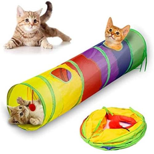 YNNG Cat Tunnel Pet Tube Collapsible Play Toy Puzzle Exercising Hiding Training with Fun Ball and 2 Peek Hole for Indoor Outdoor Toys