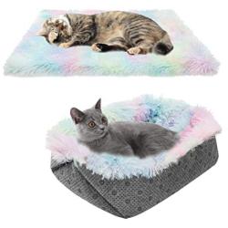 Self Warming Cat Bed / Mat for Indoor Cats - Pet Bed Cushion for Small Dogs, Warm Cave, Soft Colorful Plush Fluffy Puppy Sofa with Anti Slip Bottom