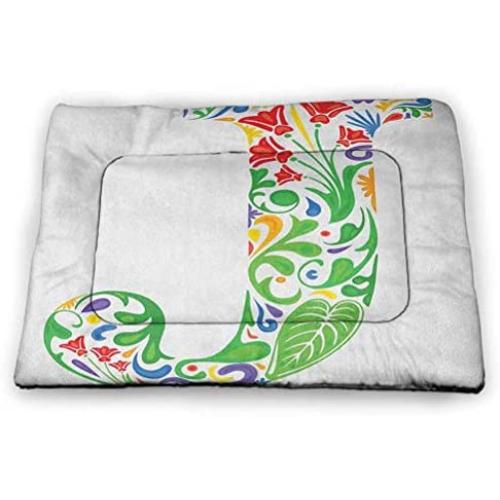 DayDayFun Letter I Pet Sleeping Mat Flower Pattern Portuguese Azulejo Art Color Scheme Mosaic Frame Design Waterproof and Machine Washable Blue Yellow Orange
