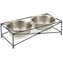 PetRageous 11425SS Farm Fence Non Slip Dog Diner, Metallic, 6.5-Cup Capacity, Two Dishwasher Safe Stainless Steel Bowls, 5.30-Inch Tall Feeder, for Large and Extra Large Dogs and Cats, Black