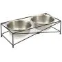 PetRageous 11425SS Farm Fence Non Slip Dog Diner, Metallic, 6.5-Cup Capacity, Two Dishwasher Safe Stainless Steel Bowls, 5.30-Inch Tall Feeder, for Large and Extra Large Dogs and Cats, Black