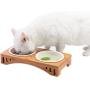 Petsoigné Basic Cat Bowls with Wooden Stand Pet Dining Table Cat Feeder with Bamboo Stand for Cats and Puppy