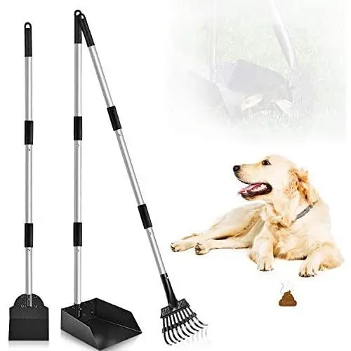 PETRIP Poop Scooper, 3 Pack Metal Long Handle Dog Poop Scoop Rake and Pan Set, Adjustable Stainless Pooper Scooper for Large Medium Small Dogs