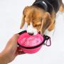 HaoDeng Collapsible Dog Bowl, 2 Pack (Pink+Blue) Collapsible Dog Water Bowls for Cats Dogs, Portable Pet Feeding Watering Dish for Walking Parking Traveling with 2 Metal Carabiners