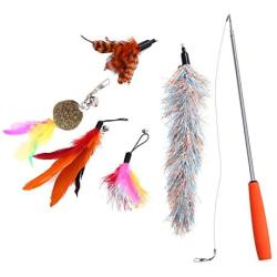 Earlyad Cat Toys, Funny Cat Stick Pet Toys, Three-Section Telescopic Stick with 5replacement Head Set