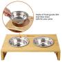FEANDREA Raised Bowls, Bamboo Elevated Bowl Stand, 15° Tilt, Anti-Slip Design, with 2 Removable Stainless Steel Bowls, 3.9 Inches, for Small Dog, Cat, Natural UPRB001N01