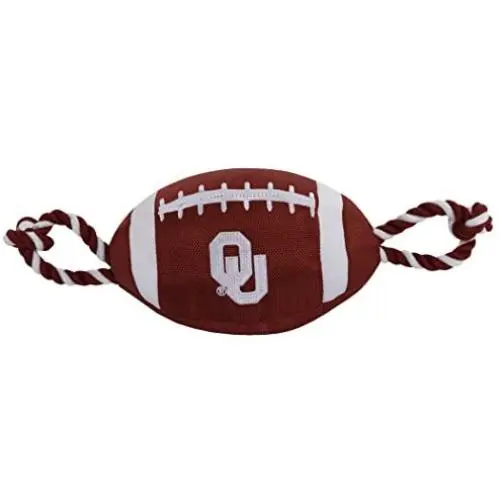 Pets First NCAA Oklahoma Sooners Football Dog Toy, Tough Quality Nylon Materials, Strong Pull Ropes, Inner Squeaker, Collegiate Team Color Pets First NCAA Oklahoma Sooners Football Dog Toy, Tough Quality Nylon Materials, Strong Pull Ropes, Inner Squeaker, Collegiate Team Color
