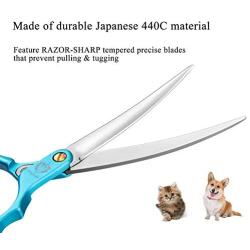 DRAGON RIOT 6.5'' Professional Dog Grooming Scissors Pet Hair Thinning Shear Ultra Lightweight Curved Grooming Shear for Dogs and Cats Aluminum Handle