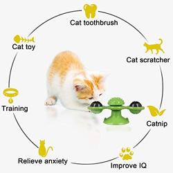 LATTOOK Windmill Cat Toy, Interactive Puzzle Cat Toy with Suction Cup, Scratching Tickle Cats Hair Brush, Portable Turntable Grooming Shedding Massage Tickle with Catnip and Bells
