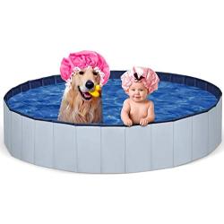 INF Foldable PVC Dog Pool XLL - Swimming Pool for Cat and Kid - No Slip Bath Pool for Large Pet - Gray