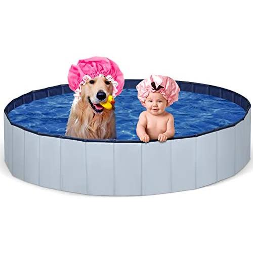 INF Foldable PVC Dog Pool XLL - Swimming Pool for Cat and Kid - No Slip Bath Pool for Large Pet - Gray