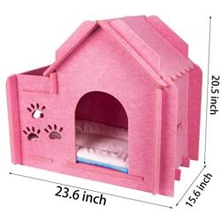 GEX Cat House Indoor Condos Felt Furniture Large Box 23.6 x 15.6 x 20.5Inch with Windows for Pets/Cats with Soft Cat Bed Mat (Pink)