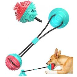 ALAIX New Dog Ropes Toy, Multifunction Pet Molar Bite Toy,Self-Playing Rubber Ball Toy with Suction Cup, Molar Chew Toy Toothbrush Puppy Dental Care Accessory Nontoxic Natural