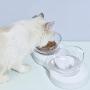 ELSPET Raised Cat Dog Bowl/Cat Dish/Elevated Cat Food Water Bowl, 0°/20° Tilted Transparent Raised Pet Feeding Bowl with Anti-Slip Base for Cat and Small Dog
