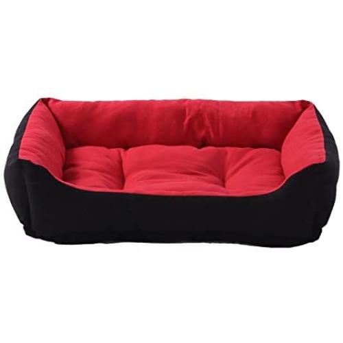SewForever Durable and Fashionable Pet Cuddle Cushion Dog Sleeping Bed Cat Sleeping Bed, Red and Black, Medium