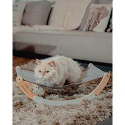 Furry Tom Premium Cat Bed - Rocking and Static Cat Hammock - Modern and Minimalist Pet Bed - Pine Wood and Linen - Elephant Gray