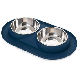 Bonza Double Cat Bowls, 12 Ounce Premium Stainless Steel Dog Bowls and Cat Food Bowls with Non-Spill Silicone Base for Small Dogs and Cats