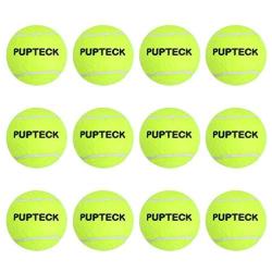 PUPTECK 12 Pack Squeaky Tennis Balls for Small and Medium Dogs Outdoor, Interesting Interactive Toys Running Yellow with A Net Bag