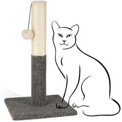 PAWBEE Cat Scratching Post - 20” Kitty Scratch Pole with Natural Sisal Rope and Hanging Ball Toy - Carpet Covered Heavy Anti-tip Base - Sturdy Scratcher Pole Tower for Small Cats and Kittens