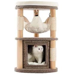 Luxury Cat Tree, Small Cat Tower, Soft Hammock and Perch, Cozy Condo, Solid Wood Scratching Post, Kitten Activity Center, Perfect for Cats Relaxing