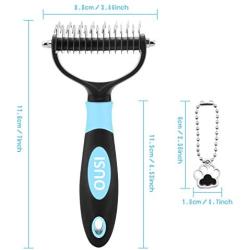 Pet Grooming Tool, 2 Sided Undercoat Rake Grooming Brush for Easy Mats & Tangles Removing, Safe Dematting Comb for Dogs & Cats