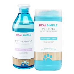 Real Simple Dog Organic Shampoo and Cleaning Wipe Kit for The Clean 2 Piece Set (Lavender)