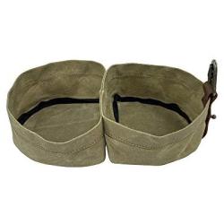 Hide & Drink, Travel Food & Water Double Dog Bowl, Portable Roll Up Heavy Duty Accessories for Pet Lovers Handmade :: Waxed Canvas
