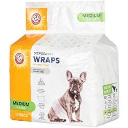 Arm & Hammer for Pets Male Dog Wraps, Size Medium, 12 Count | Ultra-Abosorbent, Adjustable Male Dog Diapers with Leak-Proof Protection and Wetness Indicator (FF13879)