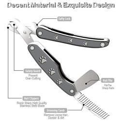 Folding Dog Nail Clippers, Pet Nail Trimmer with Safety Guard to Avoid Over Cutting, Professional 3 in 1 Pet Nail Clippers for Large Medium Small Dogs Cats Pet, with Free Pet Nail File,Grooming Comb