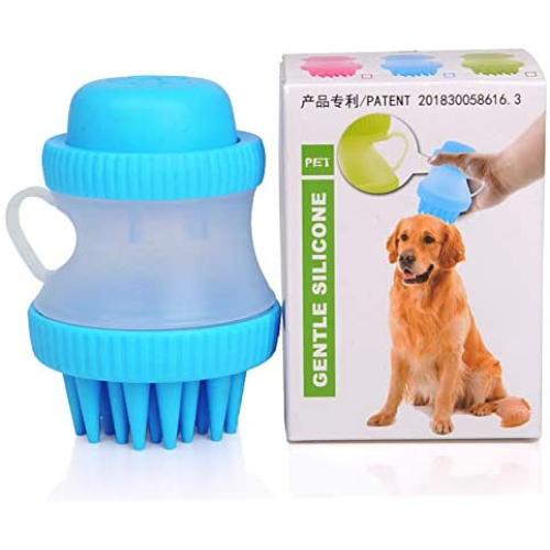 ISENVO Pet Dog Cat Bath & Massage Brush, Pet Scrubber Shampoo Dispenser Silicone Brush Bristle Pet Cleaning Device Wahser Bathing Comb Tool