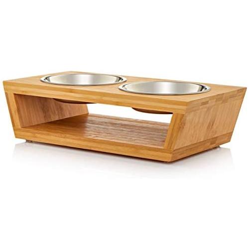 Premium Elevated Dog and Cat Pet Feeder, Double Bowl Raised Stand Comes with Extra Two Stainless Steel Bowls. Perfect for Small Dogs and Cats