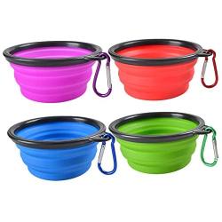 Collapsible Dog Bowl, Portable Foldable Travel Water Food Bowls with Carabiner Clip for Walking, Traveling,Hiking (4 Pack)