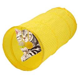 Studyset Foldable Cat Channel Cat Kitten Bite Toy Cat Tunnel Wave Dot Polyester Roll Hanging Ball Pet Toy Purple 50cm