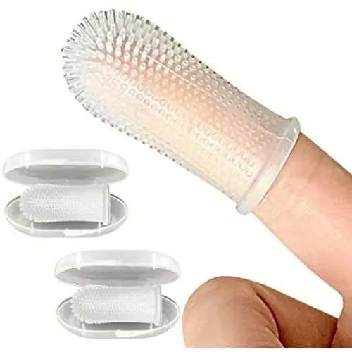 Barkleys 360º Dog Fingerbrush Toothbrush - Ergonomic Design - Full Surround Bristles for Easy Cleaning - Set of 2, Clear