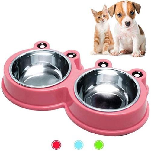 Durable Stainless Steel Dog Bowl Food Water Feeder Non-Slip Design Resistant Silicone Mat Non Slip Design Prevent Slipping for Little Size Dogs/Cats Like Chihuahua/Bulldog/Poodle and More (Pink)