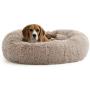 Brindle Donut Cuddler Pet Bed - Plush Dog and Cat Bed - Cozy Shag Faux Fur - Ergonomic Design - Head and Neck Support