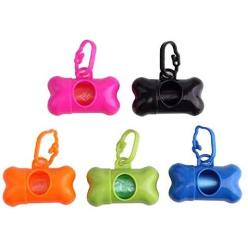 LIUSM 5 PCS Bone Shaped Poop Bag Dispenser Pet Waste Disposal Bag Dispenser with Waste Bag (Random Color)