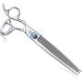 8 Inch Left Handed Dog Grooming Scissors Professional Straight, Downward Curved Pet Cutting, Thinning Texturizing, Chunker Shears Safety Trimming Shearing for Dogs Cats Japanese Stainless Steel Silver