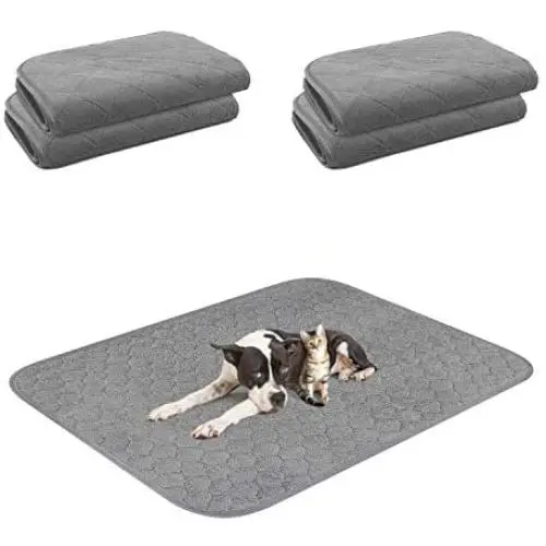 4 Packs Washable Dog Pee Pad, 18”24” Reusable Thickened Pet Pee Pads with Fast Absorbent, Non-Slip Whelping and Training Pads No Leakage, Waterproof Dog Mats Potty Rugs for Dog Playpen, Crate, Kennel