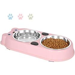 UPSKY Double Dog Cat Bowls Double Premium Stainless Steel Pet Bowls with Cute Modeling Pet Food Water Feeder