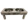 Huntley Pet Berjen Table Elevated Double Bowl Pet Feeder, White Wash