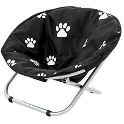 Etna Folding Pet Cot Chair - Portable Round Fold Out Elevated Cat Bed - Water Resistant Paw Print Cushion - Papasan Chair for Small Dogs