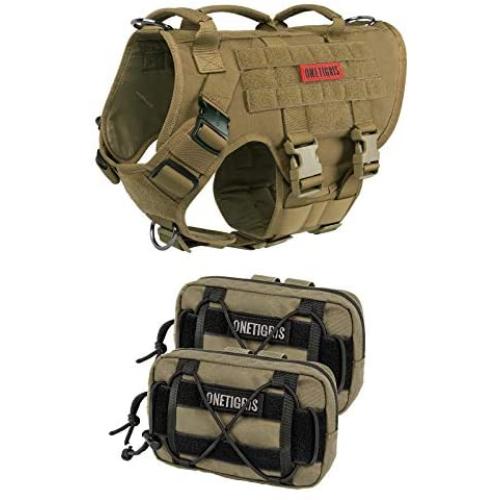 Large Tactical Dog Harness Sets, No Pulling Adjustable Dog Vest Harness, Heavy Duty Dog Harness with 3 Handles(Coyote Brown,Medium)