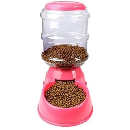 Blusea Automatic Pet Water Food Dispenser, 3.8L Large Capacity Self-Dispensing Gravity Pet Feeder Waterer Cat Dog Feeding Bowl Drinking Water/Automatic Feeding Pet Supplies (1, Pink)