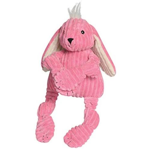 HuggleHounds Plush Corduroy Durable Squeaky Knottie Dog Toy for Aggressive Chewers