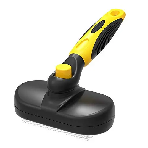 EZT Self Cleaning Slicker Brush – Gently Removes Loose Undercoat, Mats and Tangled Hair – Your Dog or Cat Will Love Being Brushed with The Grooming Brush EZT Self Cleaning Slicker Brush – Gently Removes Loose Undercoat, Mats and Tangled Hair – Your Dog or Cat Will Love Being Brushed with The Grooming Brush