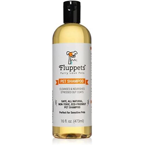 Fluppets Certified Organic Pet Shampoo Natural Hypoallergenic Non Toxic For Sensitive Itchy Skin For Dogs, Cats, Puppies, Guinea Pigs and Rabbits. Concentrated Formula 16 Ounce