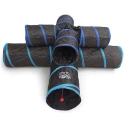 Feline Ruff Premium 4 Way Cat Tunnel. Extra Large 12 Inch Diameter and Extra Long. A Big Collapsible Play Toy. Wide Pet Tunnel Tube for Rabbits, Kittens, Large Cats, and Dogs.