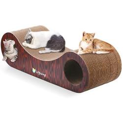 isYoung Large Cat Scratcher Lounge, 30.5 x 11 x 8.5 inchs Unique Cat Scratcher Cardboard Scratch Pad with Built-in Toy Bell